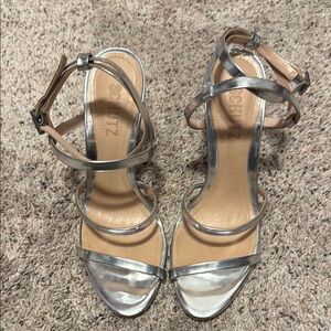 SCHUTZ Silver Strappy Heels Elegant Sandals